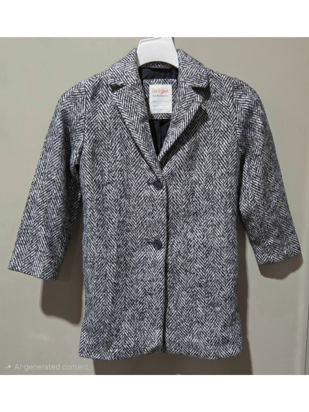 Cat & Jack Classic Herringbone Faux Wool Button Front Jacket - Girls' XS 4/5